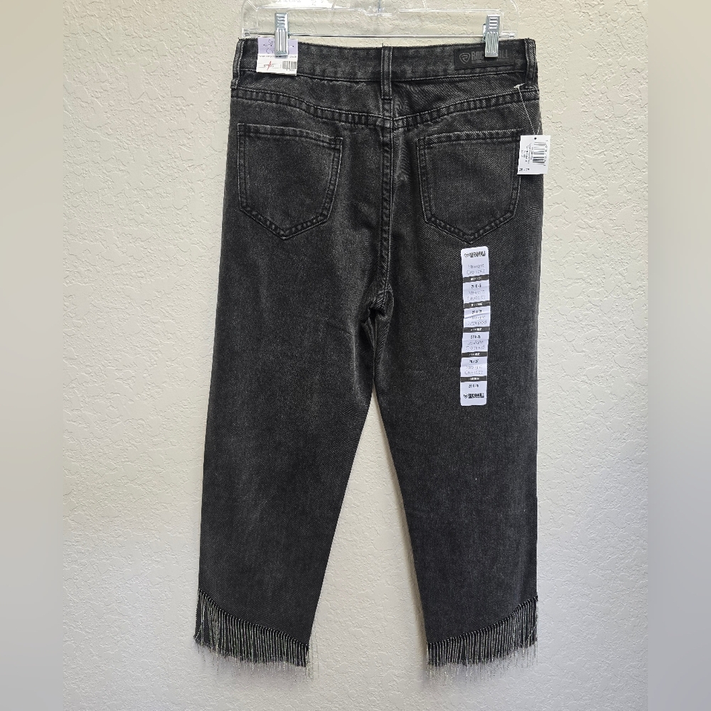 Rock & Roll Denim NWT Dark Wash High Rise Fringe Hem Cropped Straight Leg Wester - Picture 10 of 14